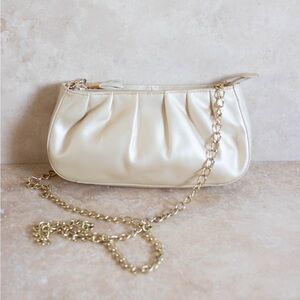 Pearl White Leather Etienne Aigner Chain Strap Bag